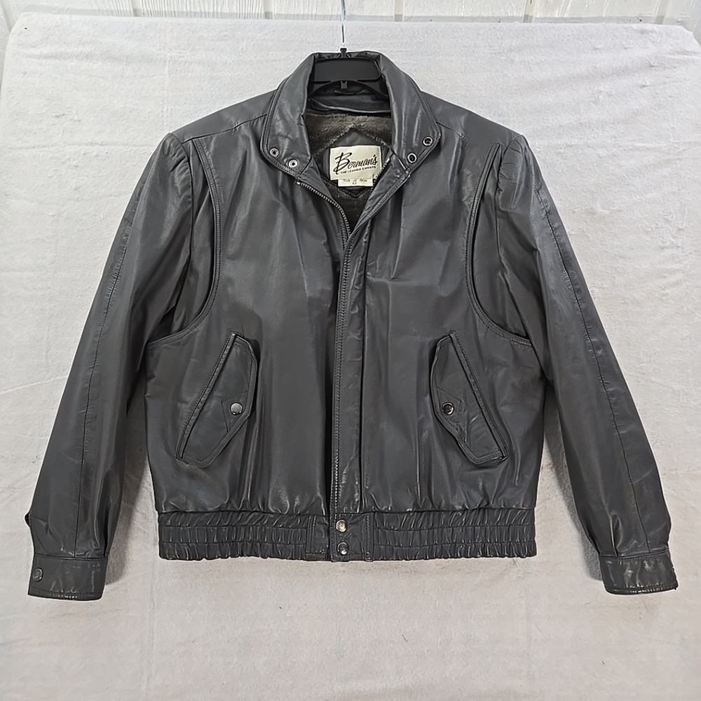 Vtg Berman's Men's Gray Leather Jacket Size 42